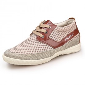 Breathable elevator casual shoes 6cm / 2.4inch beige height walking shoes