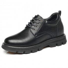 Flexible Elevator Work Shoes Black Lug Sole Hidden Lift Business Shoes Increase Taller 3inch / 7.5cm