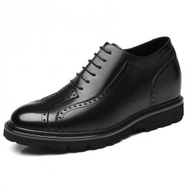 2024 Unique Elevator Brogue Oxfords Black Hidden Lift British Wedding Shoes Add Height 3inch / 7.5cm