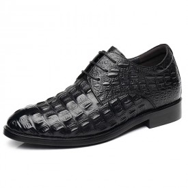 2022 Black Croc Print  Elevator Shoes British Premium Hidden Lift Wedding Shoes Gain 2.8inch / 7cm