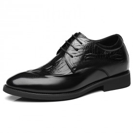 Fantastic Elevator Office Shoes Black Crocodile Grain Hidden Lift Derby Shoes Get Taller 3inch / 7.5cm