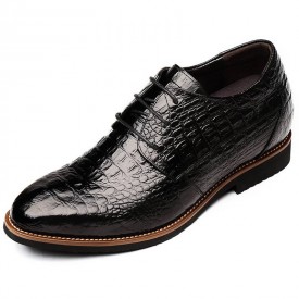 Alligator Hidden Taller Business Formal Shoes Lace Up Elevator Derbies Add Height 2.8inch  / 7cm 