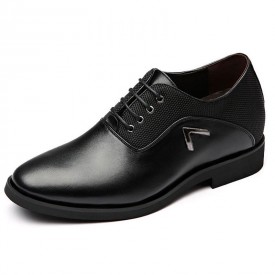 Black Hidden Lift Business Shoes British Elevator Formal Oxfords Increase Height 3 inch / 7.5 cm