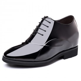 Shiny 4Inch Height Increasing Wedding Shoes Black Patent Leather Pointy Toe Elevator Tuxedo Shoes Taller 10cm