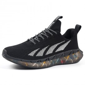 Height Increasing Fitness Jogging Shoes Black Lace Up Elevator Flyknit Trainers Add Taller 2.4inch / 6cm