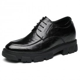 Crafted Hidden Taller Business Shoes Black Slip Resistant Thick Soled Derbies Add Height 3.6inch / 9cm