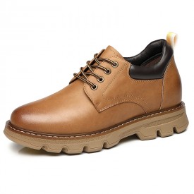 Flexible Elevator Work Shoes Brown Lug Sole Height Increasing Business Shoes Boost 3inch / 7.5cm