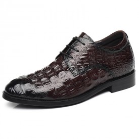 2022 Brown Croc Print Elevator Shoes British Premium Hidden Taller Wedding Shoes Add 2.8inch / 7cm