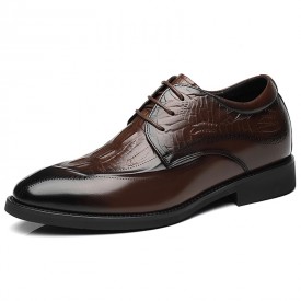 Fantastic Elevator Office Shoes Brown Crocodile Grain Hidden Lift Derby Shoes Increase 3inch / 7.5cm