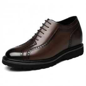 2024 Unique Elevator Brogue Oxfords Brown Hidden Lift British Wedding Shoes Add Taller 3inch / 7.5cm