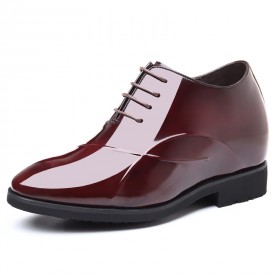 Shiny 4Inch Hidden Taller Wedding Shoes Wine Red Patent Leather Pointy Toe Height Tuxedo Shoes Increase 10cm