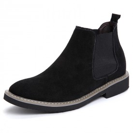 Height Increasing Chelsea Sneaker Boots Black Suede Leather Ankle Boots Add Taller 2.2inch / 5.5cm