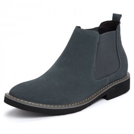 Elevator Men Chelsea Sneaker Boots Gray Suede Leather Ankle Boots Increase Taller 2.2inch / 5.5cm