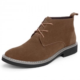 Classic Taller Men Ankle Boots Brown Suede Leather Casual Boots Add Height 2.4inch / 6cm