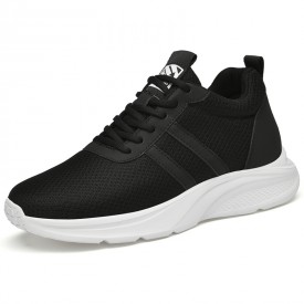 Everyday Hidden Taller Jogging Shoes Comfortable Non-Slip Black Mesh Fashion Sneakers Add 2.8inch / 7cm