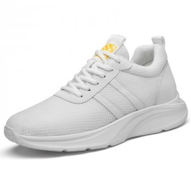 Everyday Elevator Jogging Shoes Comfortable Non-Slip White Mesh Fashion Sneakers Add 2.8inch / 7cm