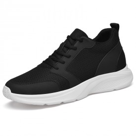 Daily Hidden Taller Running Shoes Lightweight Black Mesh Urban Fashion Sneakers Gain 2.8inch / 7cm 