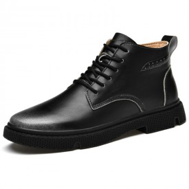 Black Elevator Desert Boots Hidden Lift Casual Business Chukka Dress Boots Add Taller 2.4inch / 6cm