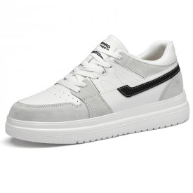 Comfortable Elevator Skateboarding Shoes White-Gray Leather Fashion Sneakers Height 2.4inch / 6cm