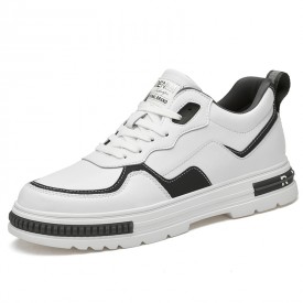 Daily Skateboarding Shoes Add Taller White Leather Lift Fashion Sneakers Increase Height 2.8inch / 7cm