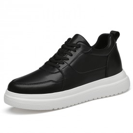 2022 Best Elevator Skateboarding Footwear Black Leather Lift Mid Top Sneakers Add Taller 3inch / 7.5cm