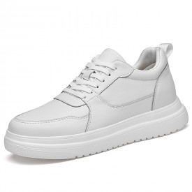 2022 Best Elevator Skate Footwear White Leather Hidden Lift Mid Top Sneakers Increase 3inch / 7.5cm