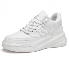 2024 Elevator Lightweight Chunky Trainers White Leather Walking Shoes Increase Height 3inch / 7.5cm