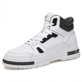 Everyday High Top Skateboarding Shoes Gain Taller White Leather Fashion Sneakers 2.8inch / 7cm 