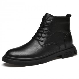 Simple Elevator Fashion Chukka Boots Black Lace Up Hidden Lift Casual Ankle Boots Add 3inch / 7.5cm