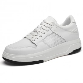 Durable Elevator Thick-Soled Sneakers White Knit Chunky Skate Shoes Gain Height 2.6inch / 6.5cm