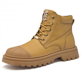 2024 Spring Elevator Hiking Boots Khaki Height Increasing Safety Toe Chukka Boots Add 2.8inch / 7cm