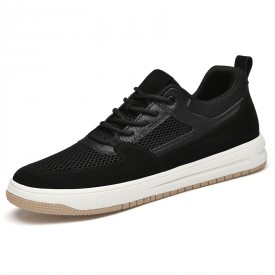 Comfort Elevator Low Top Skate Shoes Black Height Increasing Mesh Fashion Sneakers Add 2.4inch / 6cm