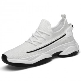 White-Black Elevator Minimalist Sneakers Soft Flyknit Workout Shoes That Give Your Height 2.4inch / 6cm