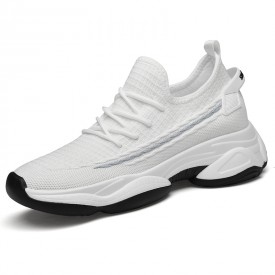 White-Grey Elevated Minimalist Sneakers Soft Flyknit Workout Shoes Increase Height 2.4inch / 6cm