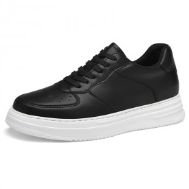 Ultra Lightweight Elevator Sneakers Breathable Black Leather Skate Shoes Get Taller 2.4inch / 6cm