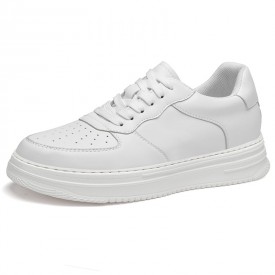 Ultra Lightweight Elevator Sneakers Breathable White Leather Skate Shoes Increase 2.4inch / 6cm