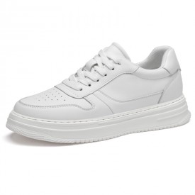 Ultra Lightweight Height Increasing Sneakers Breathable White Leather Skate Shoes Add 2.4inch / 6cm