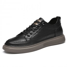 Novelty Elevator Casual Shoes Black Soft Leather Heighten Walking Shoes Increase Taller 2.4inch / 6cm