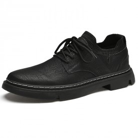 Retro Elevator Low Top Business Casual Shoes Black British Sock Loafers Gain Taller 2.4inch / 6cm