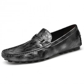 2023 Comfortable Hidden Taller Bit Loafers Gray Embossing Moccasins Shoes Add Height 2inch / 5cm