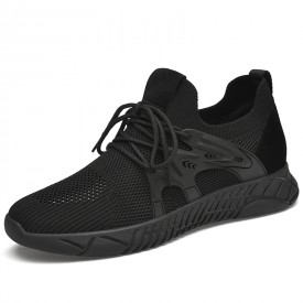 2023 Sleek Elevator Sock Sneakers Black Knit Mesh Slip On Hypersoft Walking Shoes Add 2.6inch / 6.5cm