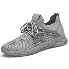 2023 Sleek Talller Sock Sneakers Gray Knit Mesh Slip On Hypersoft Walking Shoes Gain 2.6inch / 6.5cm