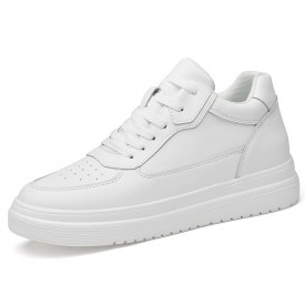 Unisex White Elevator Skate Shoes Perforated Leather Sneakers Increase Height 3inch / 7.5cm