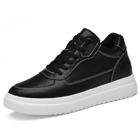 Unisex Black Elevator Skate Shoes Perforated Leather Sneakers Make You Look Taller 3inch / 7.5cm