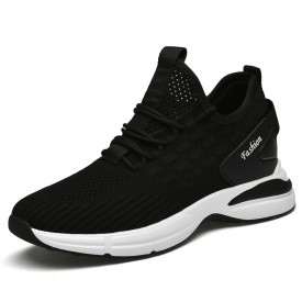 Black Elevator Minimalist Sneakers Soft Flyknit Workout Shoes Make You Taller 3 inch / 7.5 cm