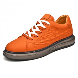 Orange Taller Air Cushion Sneakers Low Top Crocodile Pattern Leather Skate Shoes Add 2.4inch / 6cm