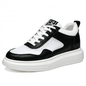 Height Increasing Platform Skate Shoes Black Mesh Low Top Sneakers Gain Taller 2.4inch / 6cm