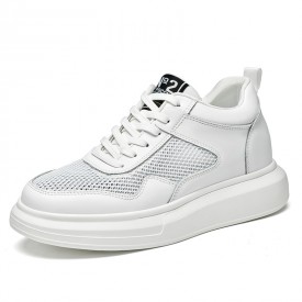 Height Increasing Platform Skate Shoes White Mesh Low Top Sneakers Look Taller 2.4inch / 6cm