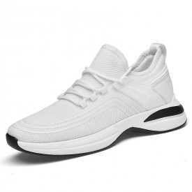 2022 White Soft Knitted Sneakers Hidden Heel Lift Sleek Running Shoe Add Height 3inch / 7.5cm