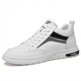 Lifestyle Height Increasing Casual Shoes White Leather Lightweight Hidden Lift Flat Shoes Add 3inch / 7.5cm